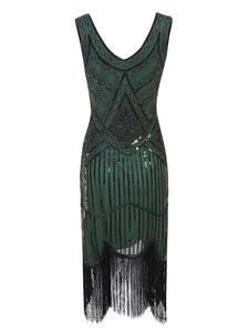 Gold 1920s V Neck Sequined Flapper Dress