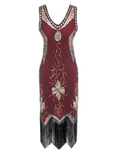 Load image into Gallery viewer, 4 Color 1920S Sequined Fringe Peacock Flapper Dress