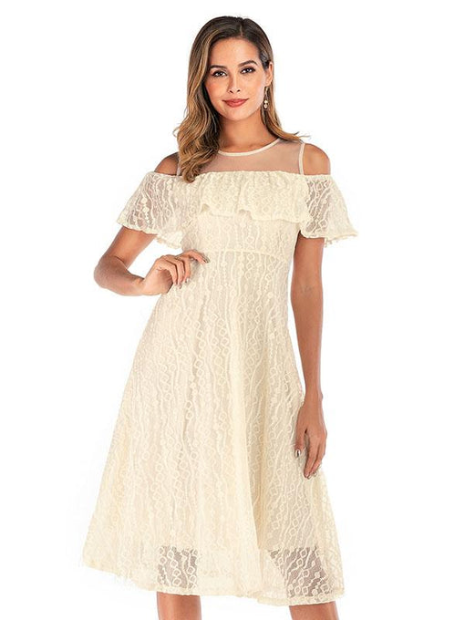 Ruffles Open Shoulder Knee Length Prom Dress