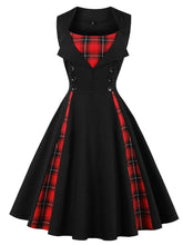 Load image into Gallery viewer, Plaid Square Neck Slim Fit Vintage Dress