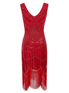 White 1920s V Neck Sequined Flapper Dress