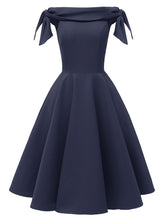 Load image into Gallery viewer, Wine Red 1950s Off Shoulder Bow Dress