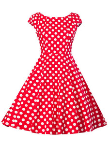 Sweet Consice A Line Solid Color Dots Vintage Dress
