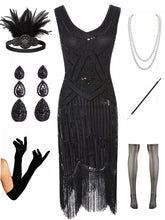 Load image into Gallery viewer, Sequined Fringed Flapper 20S Dress Set