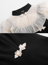 Load image into Gallery viewer, White Semi Sheer Ruffles With Black Fishtail Cheongsam Dress