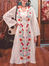 Load image into Gallery viewer, Jolly Vintage Women&#39;s Embroidered Floral Long Sleeves Square Neck Boho Dress