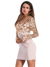Load image into Gallery viewer, V Neck Sequin Long Sleeve Party Dress