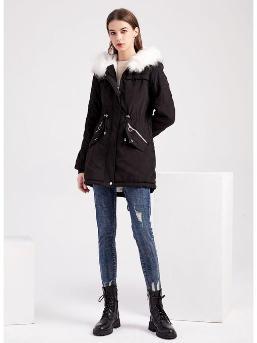 Women's Parker Coat Daily Going Out Fall Winter Casual Waisted Solid Color Cotton Oversized Hoodie Coat
