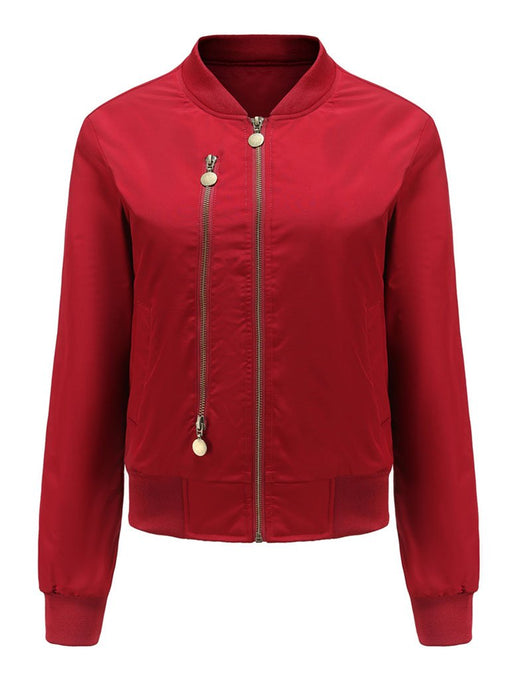 Pilot Style Jacket Daily Zippered Fall Winter Casual Solid Color Stand Collar Sporty Jacket For Women