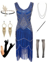 Load image into Gallery viewer, Sequined Fringed Flapper 20S Dress Set