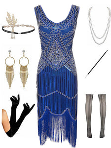 Sequined Fringed Flapper 20S Dress Set