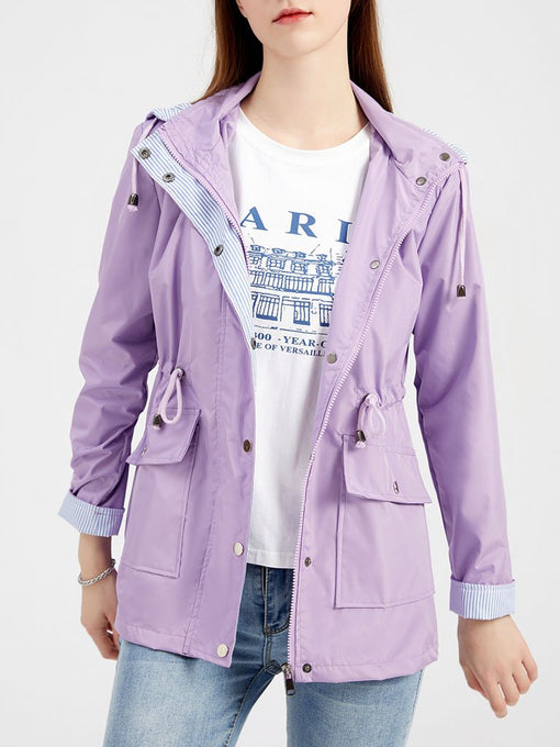 Women's Jacket Daily Going Out Fall Winter Casual Solid Color Hoodie Sporty Jacket