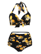 Load image into Gallery viewer, Retro Style Floral Solid Background Two Pieces Bikini Sets