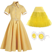 Load image into Gallery viewer, Yellow And White Plaid Daisy Claasic Collar 1950S Dress With Belt Set