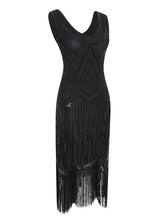 Load image into Gallery viewer, White 1920s V Neck Sequined Flapper Dress