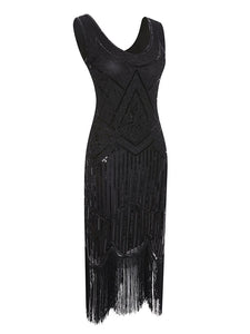 White 1920s V Neck Sequined Flapper Dress