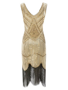 Gold 1920s V Neck Sequined Flapper Dress
