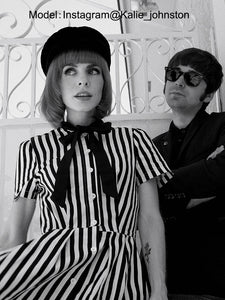 Beetlejuice Costume Pocket Dress Black and White Vertical Stripe Dress With Sunglasses