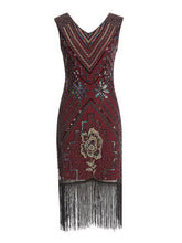 Load image into Gallery viewer, 3 Colors 1920s V Neck Sequined Flapper Dress