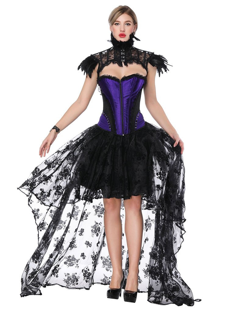 white christmas dresses Gothic Costume Halloween Purple Strapless Asymmetrical Skirt and Corset, White Corset + Black Skirt / M