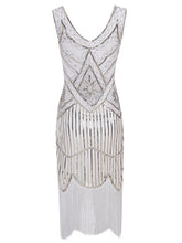 Load image into Gallery viewer, White 1920s V Neck Sequined Flapper Dress