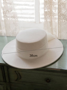 White Big Veil  Wedding Hat With Wool Vintage Boater Hat