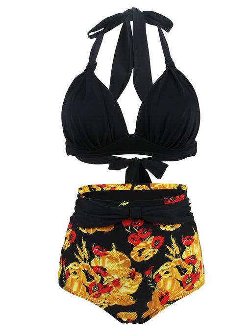 Sexy Concise Retro Style Solid Color Background Two Pieces Bikini Sets