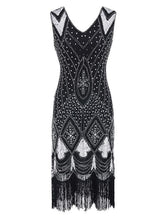 Load image into Gallery viewer, 4 Colors 1920s V Neck Sequined Flapper Dress