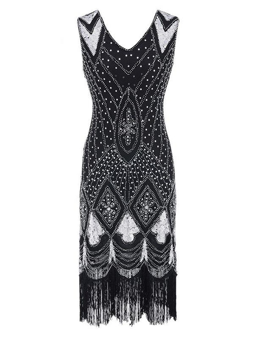 4 Colors 1920s V Neck Sequined Flapper Dress