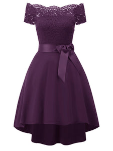 Solid Color Off the Shoulder Lace A line Vintage Party Dress