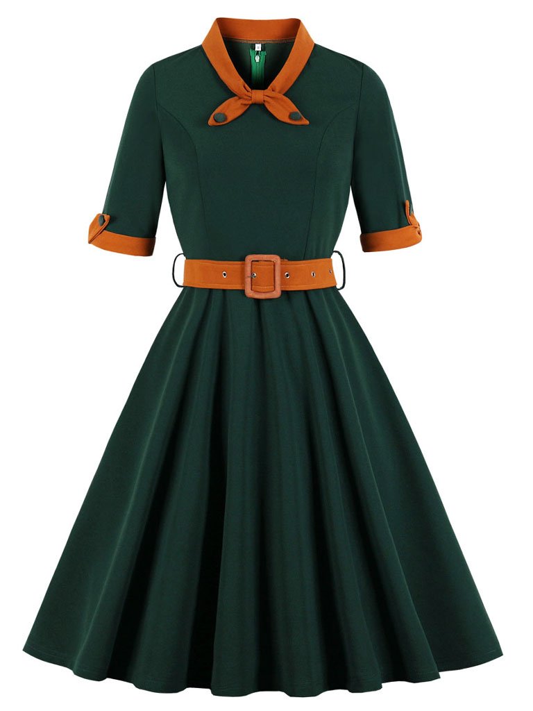Elegant Vintage Short Sleeve A-Line Swing Christmas Party Dress - Dark Green / Large Elegant Vintage Short Sleeve A-Line Swing Christmas Party Dress - Dark Green / Large