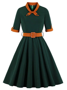 Elegant Vintage Short Sleeve A-line Swing Christmas Party Dress - Dark Green / Large Elegant Vintage Short Sleeve A-line Swing Christmas Party Dress - Dark Green / Large