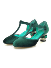 Load image into Gallery viewer, Velvet Rhinestone Chunky Heel  Vinatge Shoes