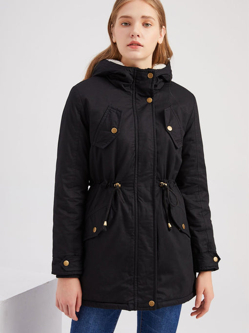 Women's Parka Coat Street Daily Winter Plush Long Coat Solid Color Oversized Fur Warm Coat 