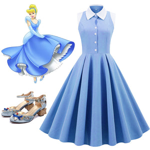 Light Blue Cinderella Style 1950S Dress With Pockets