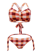 Load image into Gallery viewer, High Waisted Sexy Retro Style Backless Plaid Two Pieces Bikini Sets
