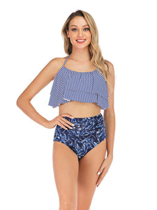 Retro Style High Waisted Sexy Backless Two Pieces Swimsuit Sets