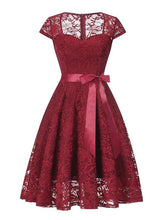 Load image into Gallery viewer, Lace Queen Anne Collar Cap Sleeve Vintage Dress