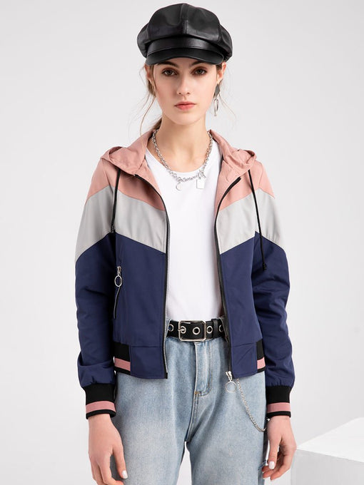 Women's Jacket Street Daily Fall Winter Casual Color Block Stand Collar Jacket