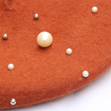 Load image into Gallery viewer, Women Pearl Stars Wool Felt Beret Hat Cap