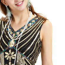 Load image into Gallery viewer, Black Silver 1920s V Neck Sequined Flapper Dres