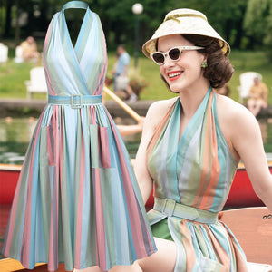 The Marvelous Mrs.Maisel Costume Dress Stripe Vintage Dress Set With Sunglasses