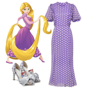 Purple Polka Dots Puff Sleeve Vintage Rapunzel Style Chiffon Dress