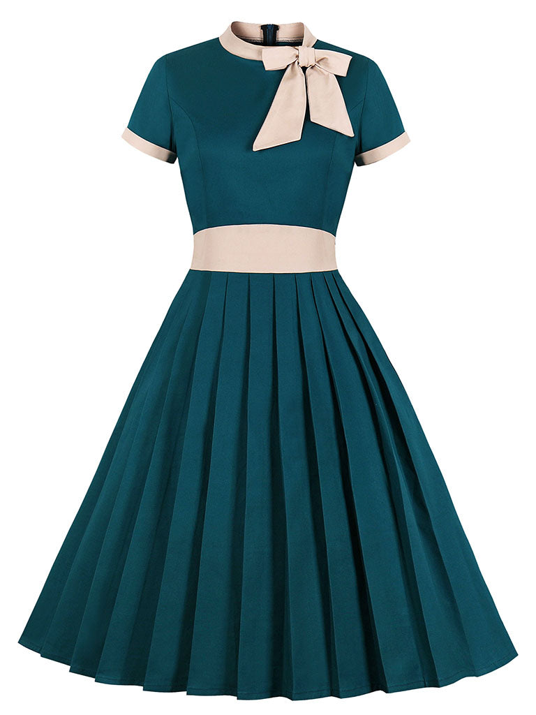 BowKnot Collar Vintage 1950S Dress Swing Party Dress With Pockets Jolly Vintage BowKnot Collar Vintage 1950S Dress Swing Party Dress With Pockets Jolly Vintage