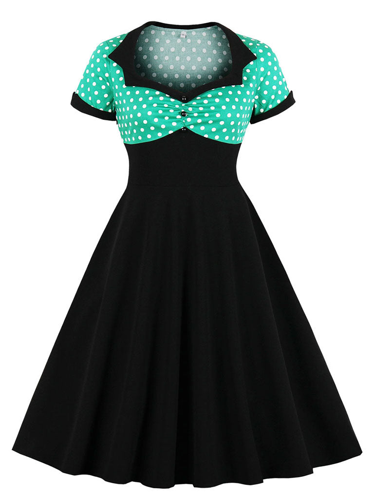 Cotton High Waist Polka Dots 1950s Vintage Dress