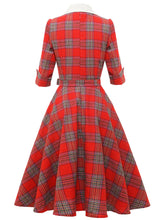 Load image into Gallery viewer, Red Plaid Ruffles 3/4 Sleeve 1950S Vintage Dress With Button