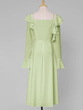 Load image into Gallery viewer, Apple Green Square Neck Ruffle 1950S Vintage Dress