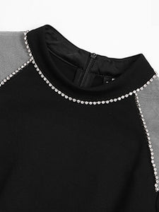 Black Semi-Sheer With Artificial Diamonds Puff Sleeve Vintage 1940S Dress