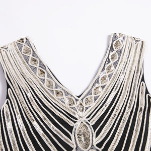 Gold 1920s V Neck Sequined Flapper Dress