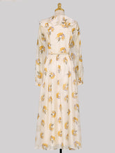 Load image into Gallery viewer, Light Yellow Floral Printed VNeck Ruffle 1950S Vintage Dress